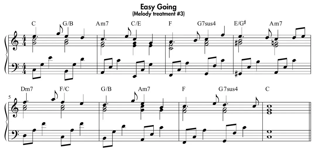 Sheet music: "Easy Going" melody treatment forming triads below the melody