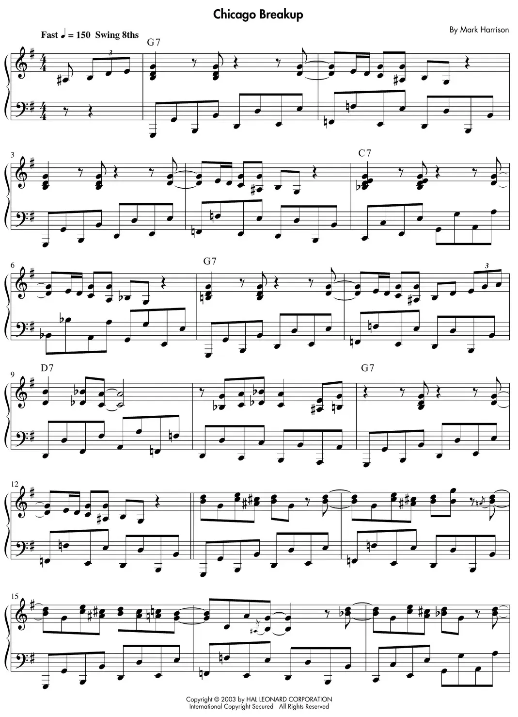 Sheet music: "Chicago Breakup," a boogie-woogie blues with left-hand octaves