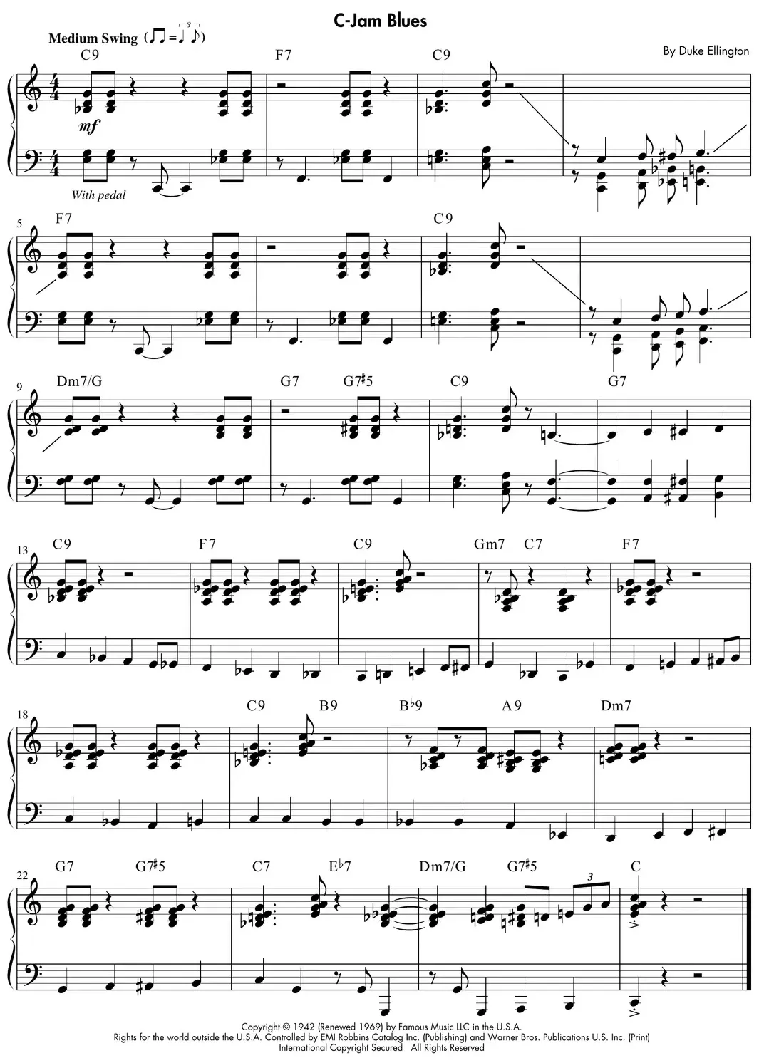 Sheet music: "C-Jam Blues" (Duke Ellington) in a swing jazz-blues arrangement