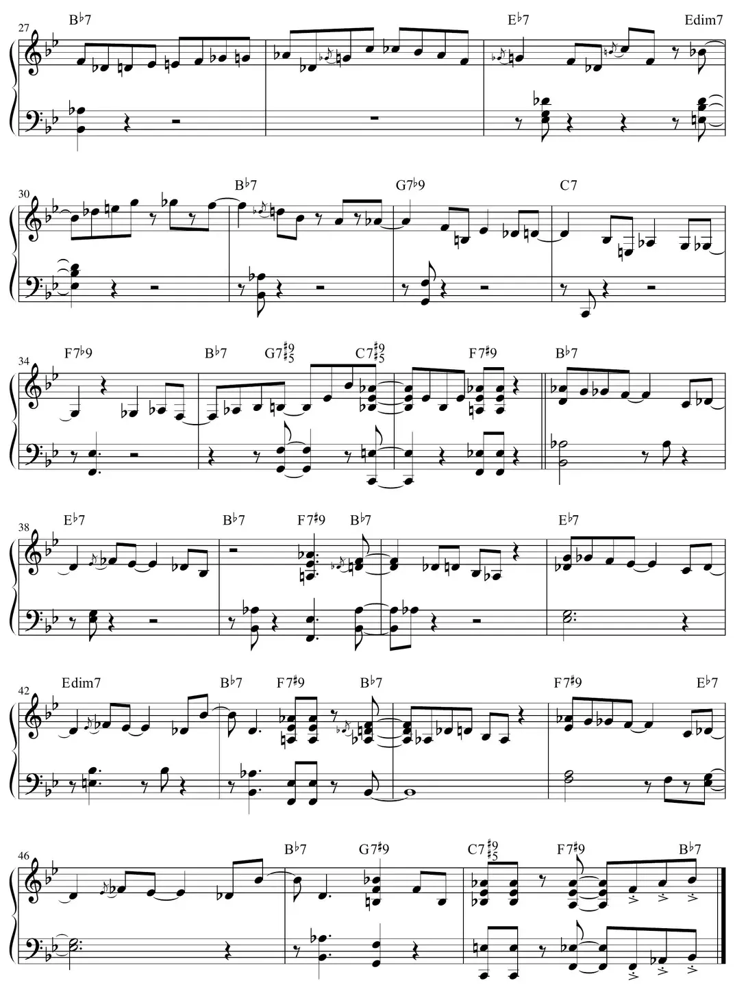 Sheet music: continuation of the bebop blues "Blue Bop"