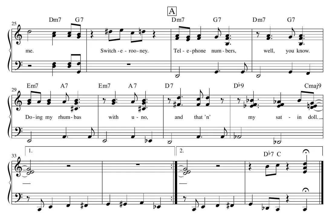 Continuation of the "Satin Doll" jazz arrangement
