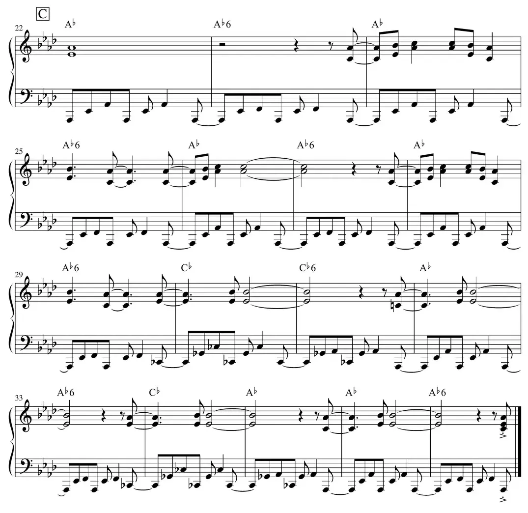 Sheet music: continuation of "Linus and Lucy"