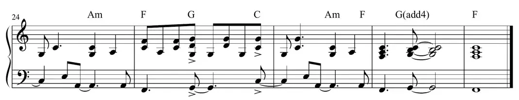 Sheet music: "Walking in Memphis" (Marc Cohn) heavier groove with mid-range dyads and triads