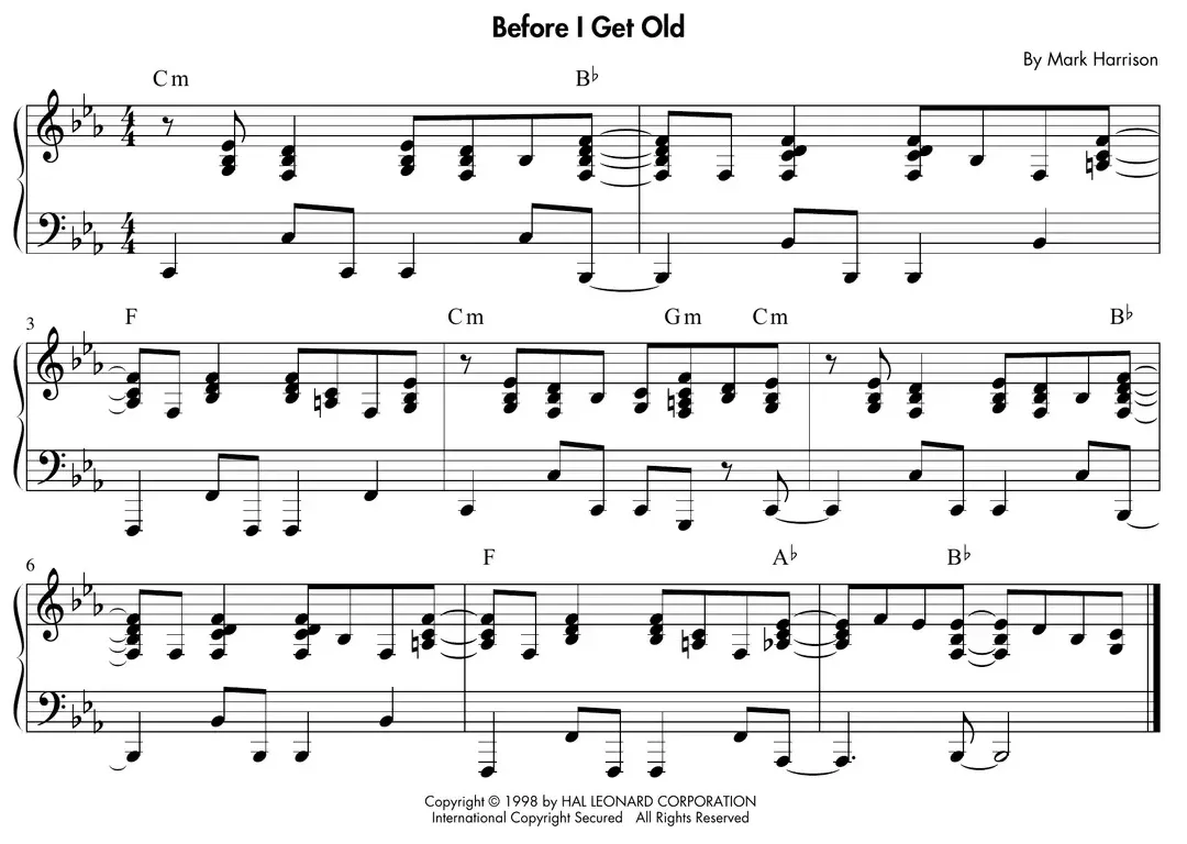 Sheet music: "Before I Get Old" with separate left- and right-hand parts