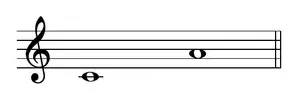 Sheet music: an interval on the staff, a sixth from C up to A