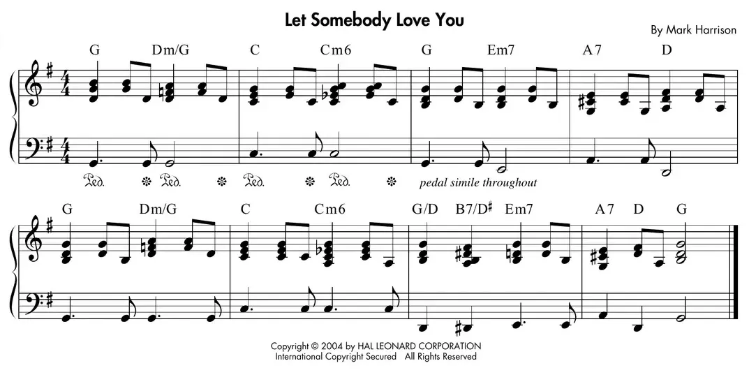 Sheet music: "Let Somebody Love You," a slow country-ballad comping example