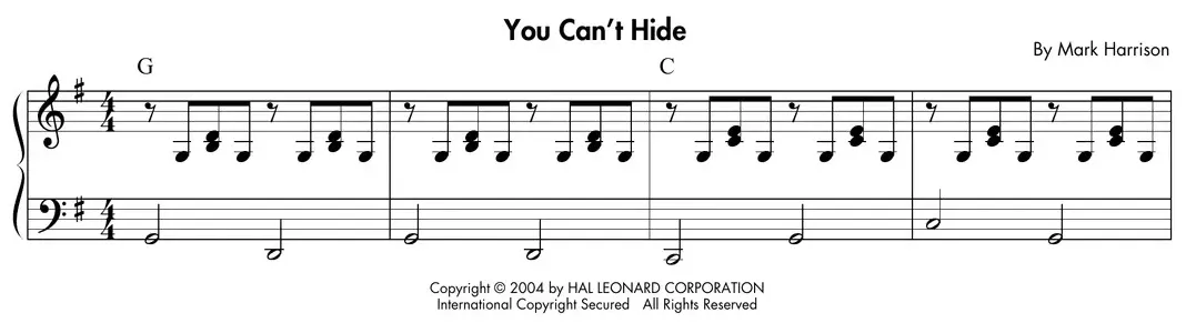 Sheet music: "You Can't Hide," an up-tempo country-rock comping example