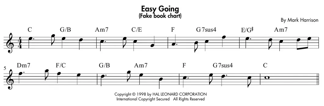 Sheet music: fake-book chart for the pop ballad "Easy Going" (melody and chords)