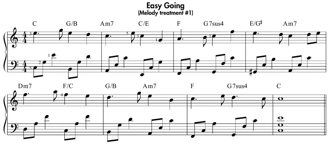 Sheet music: "Easy Going" melody with left-hand open arpeggios