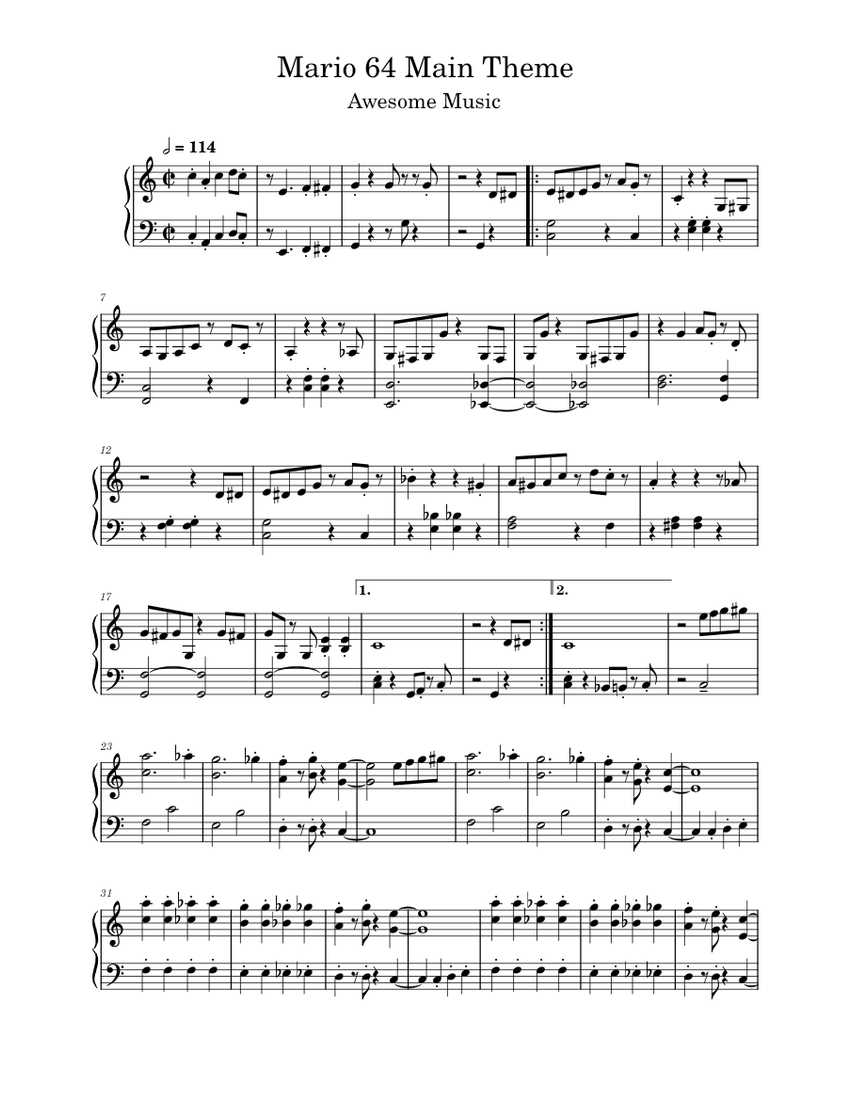 スーパーマリオ64 メインテーマ 楽譜 ピアノ (ソロ) easy | MuseScore.com