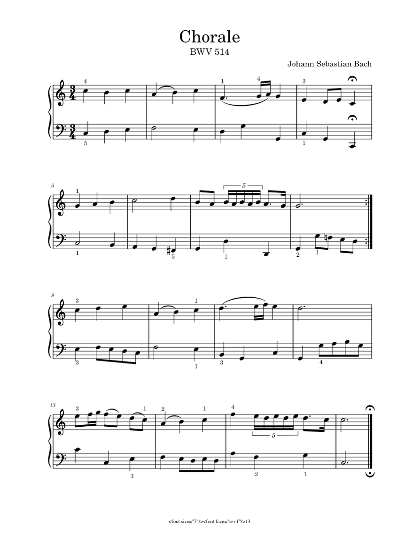 バッハ - コラール、BWV 514 楽譜 ピアノ (ソロ) | MuseScore.com