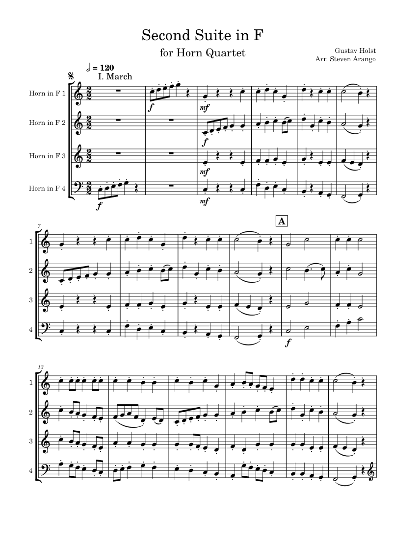 ホルン四重奏のためのセカンド組曲 F調 – グスターヴ・ホルスト 楽譜