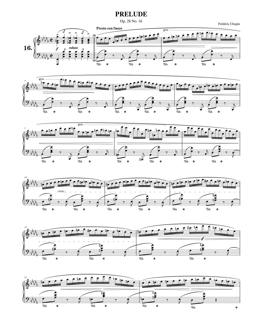フレデリック・ショパン: 変ロ短調の前奏曲, 作品28 第16番 楽譜
