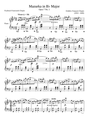 Mazurka Op 7 No 1 の公式楽譜を演奏する by Frédéric Chopin ピアノ