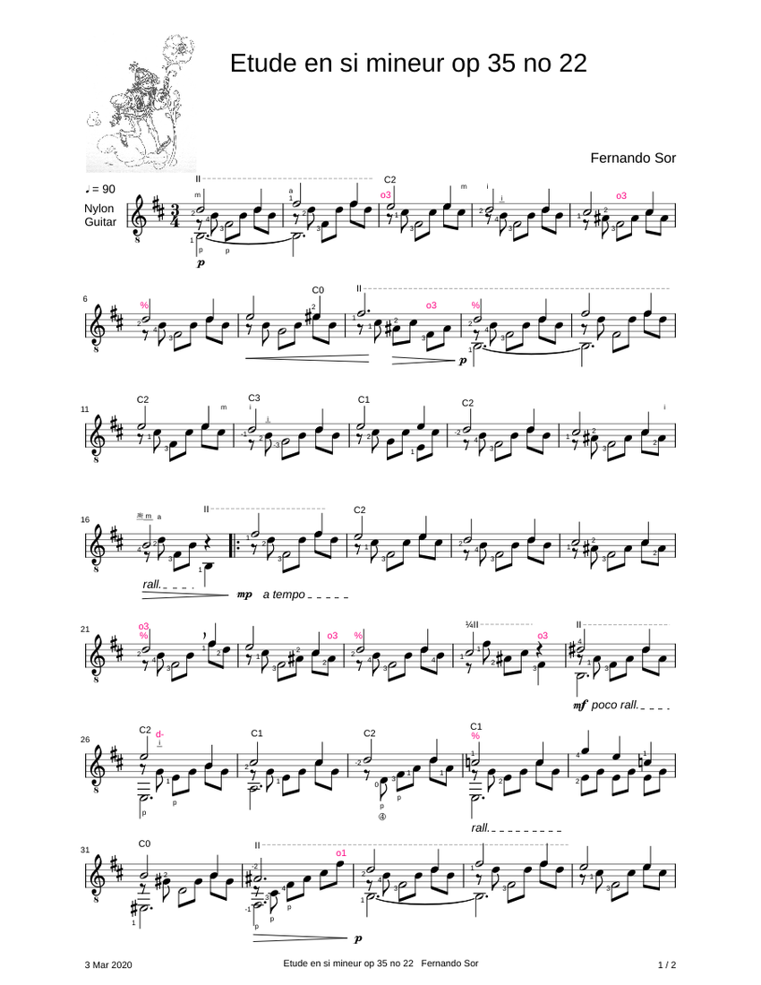 エチュード ロ短調 作品35 第22番 楽譜 ギター (ソロ) | MuseScore.com