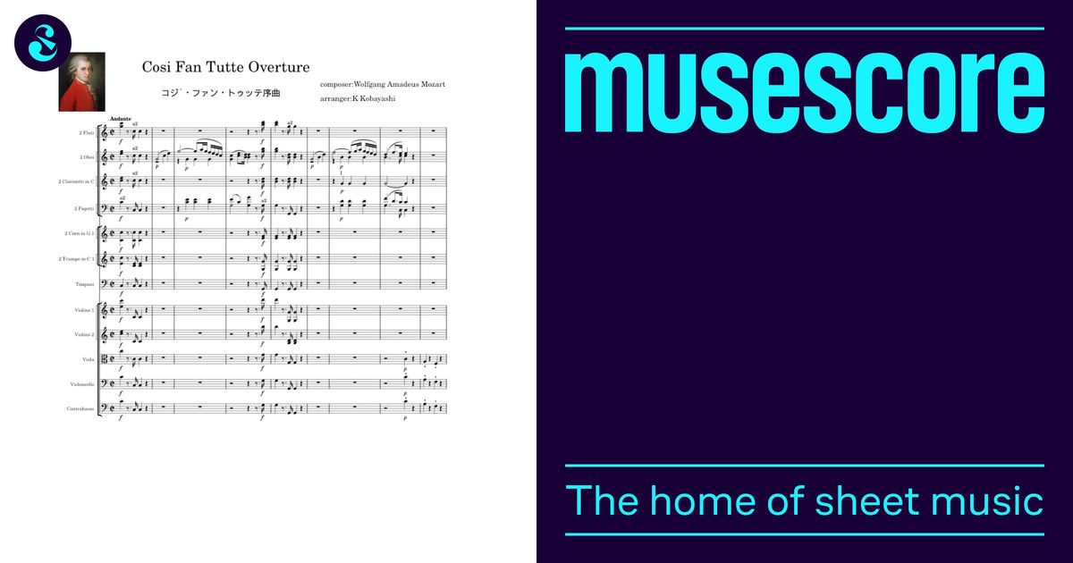 Cosi Fan Tutte Overture - Wolfgang Amadeus Mozart 楽譜 フルート