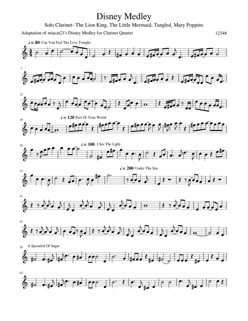 ディズニー・メドレー 楽譜 クラリネット（B♭調） (ソロ) | MuseScore.com