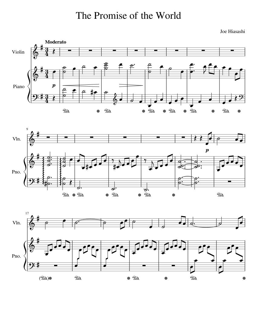 世界の約束 - バイオリン二重奏 楽譜 ピアノ, バイオリン (ソロ