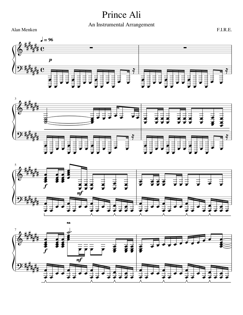 アリ王子 (ディズニーのアラジン) 楽譜 ピアノ (ソロ) | MuseScore.com