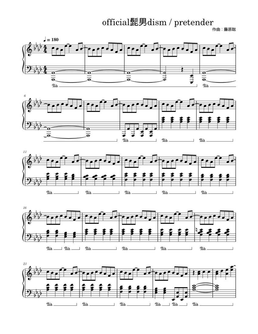 official髭団dism／プリテンダー 楽譜 ピアノ (ソロ) | MuseScore.com
