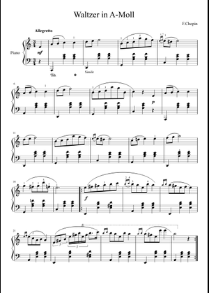 イ短調のワルツ - フレデリック・ショパン 楽譜 ピアノ (ソロ) easy