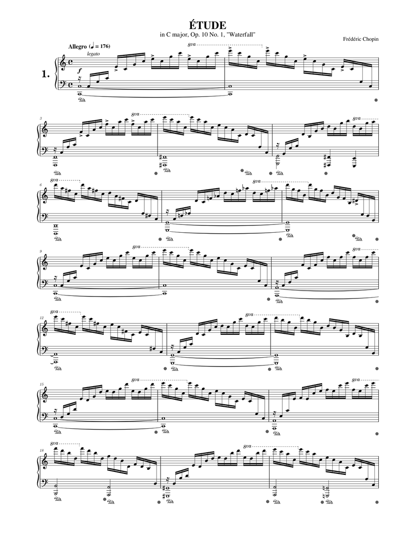 フレデリック・ショパン: ハ長調の練習曲, 作品10 第1番, 「滝」 楽譜