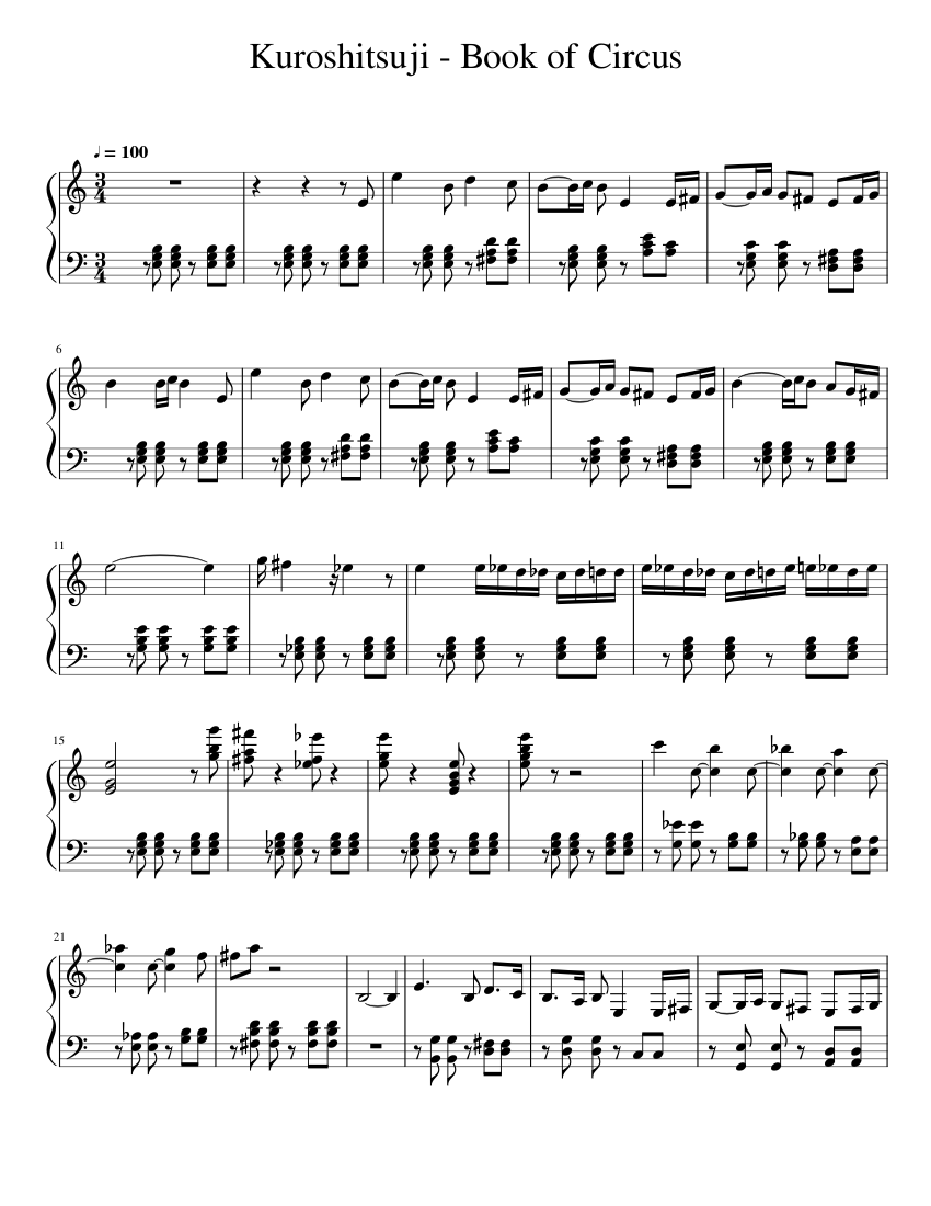 黒執事 - サーカスの書 楽譜 ピアノ (ソロ) | MuseScore.com