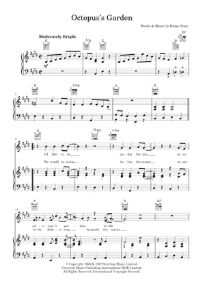 Octopus's Garden – The Beatles 楽譜 コード付き アコーディオン
