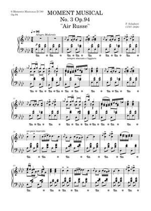 Moments Musicaux III, Op. 94 – Franz Schubert 楽譜 ピアノ (ソロ