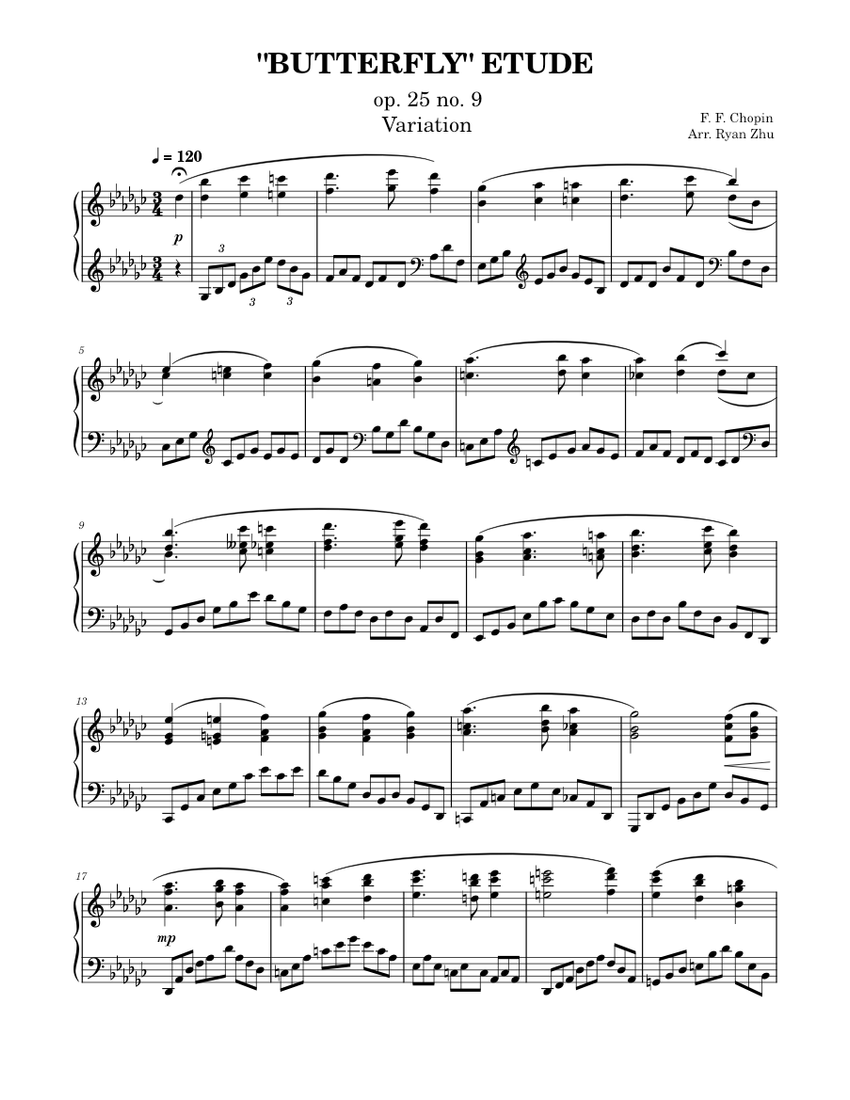 ショパン：練習曲 作品25-9 「蝶々」 (変奏) 楽譜 ピアノ (ソロ