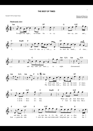 The best of times の公式楽譜を演奏する by Styx ギター | MuseScore.com