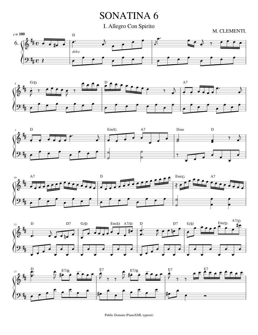 クレメンティ ソナチネ 6 (Op 36, No. 6) 楽譜 コード付き ピアノ