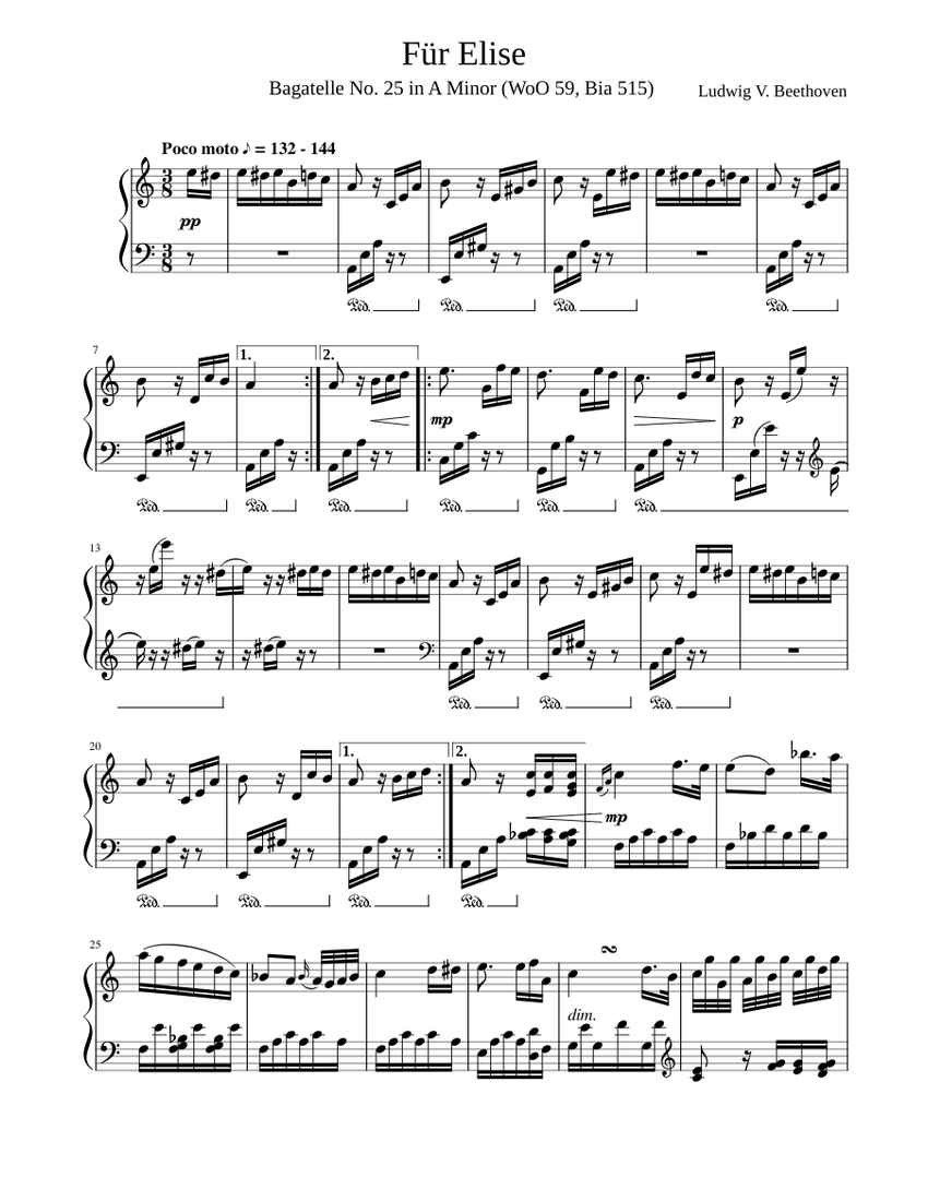 エリーゼのために 楽譜 ピアノ (ソロ) | MuseScore.com