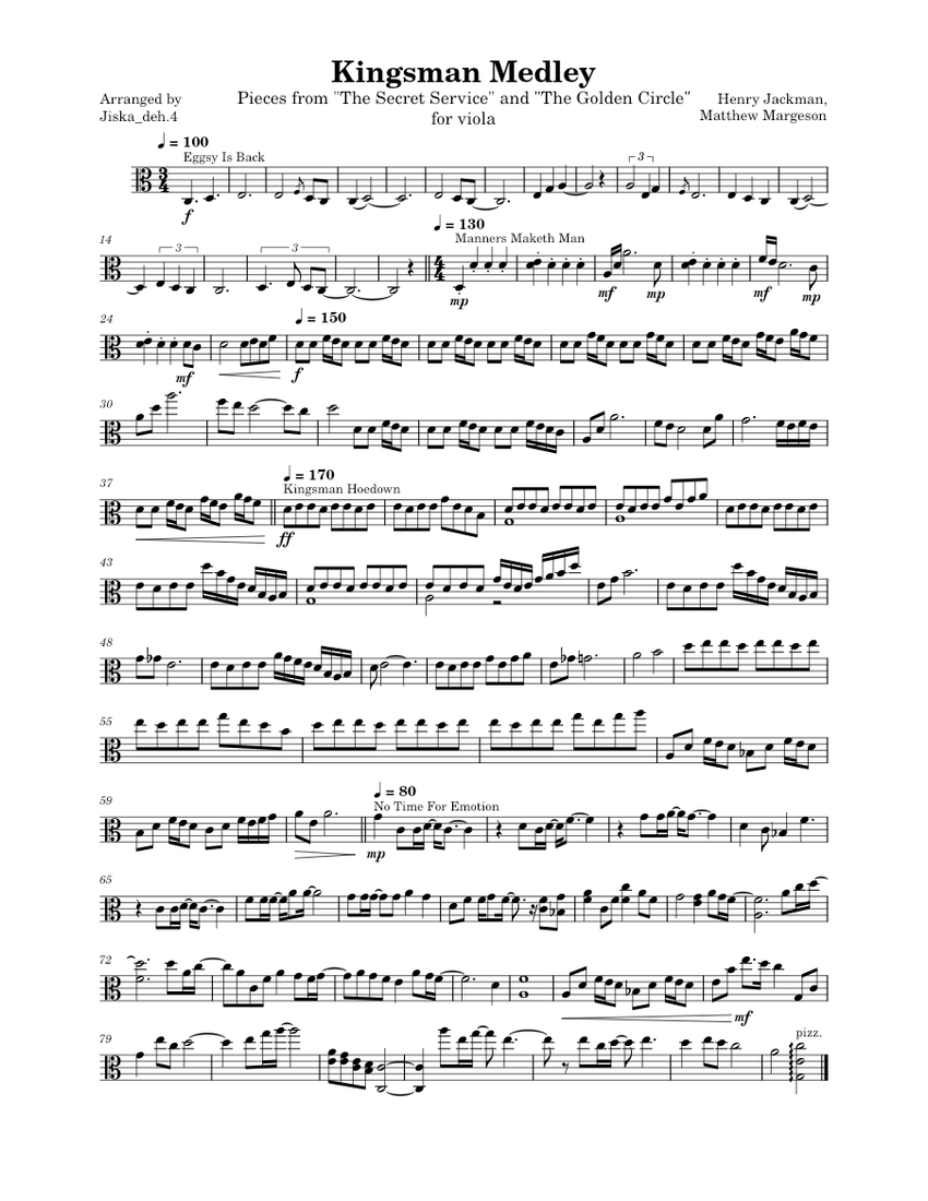 Kingsman Medley for Viola 楽譜 ビオラ (ソロ) | MuseScore.com
