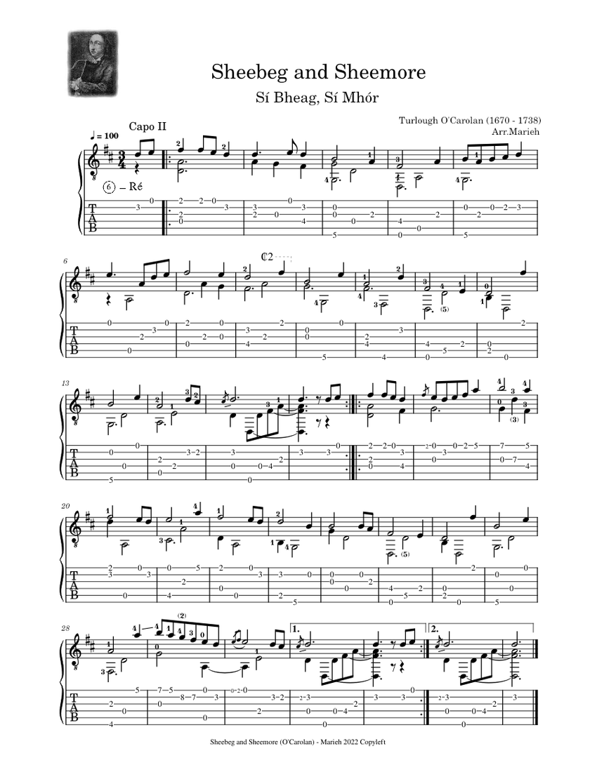 シーベグとシーモア – ターロック・オキャロラン (1670-1738) - タブ譜