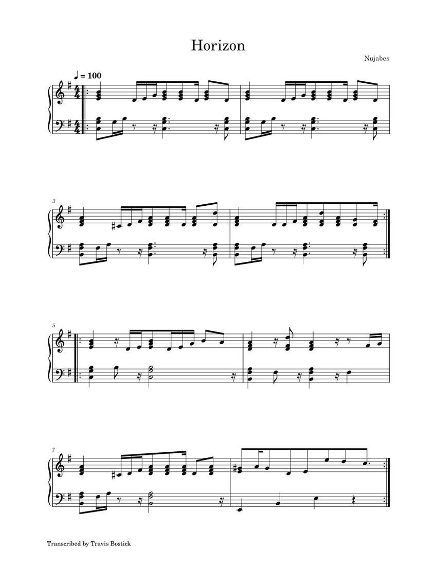 ホライズン - ヌジャベス 楽譜 ピアノ (ソロ) easy | MuseScore.com