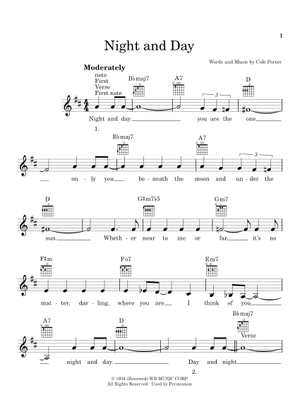 Night and day の公式楽譜を演奏する by Cole Porter ボーカル, ギター