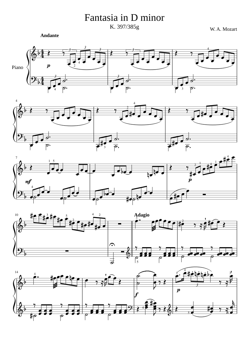 ニ短調幻想曲 K.397 楽譜 ピアノ (ソロ) | MuseScore.com