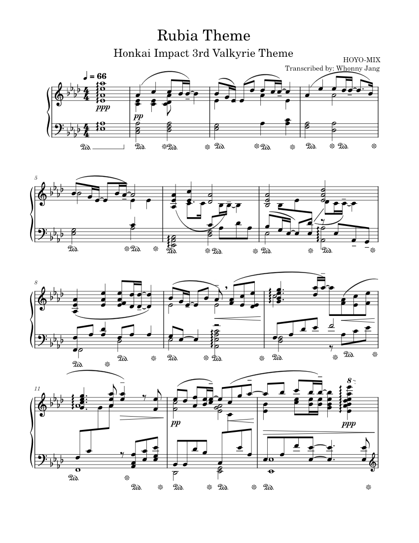 ルビア – HOYO-MiX ルビア 周深 楽譜 ピアノ (ソロ) | MuseScore.com