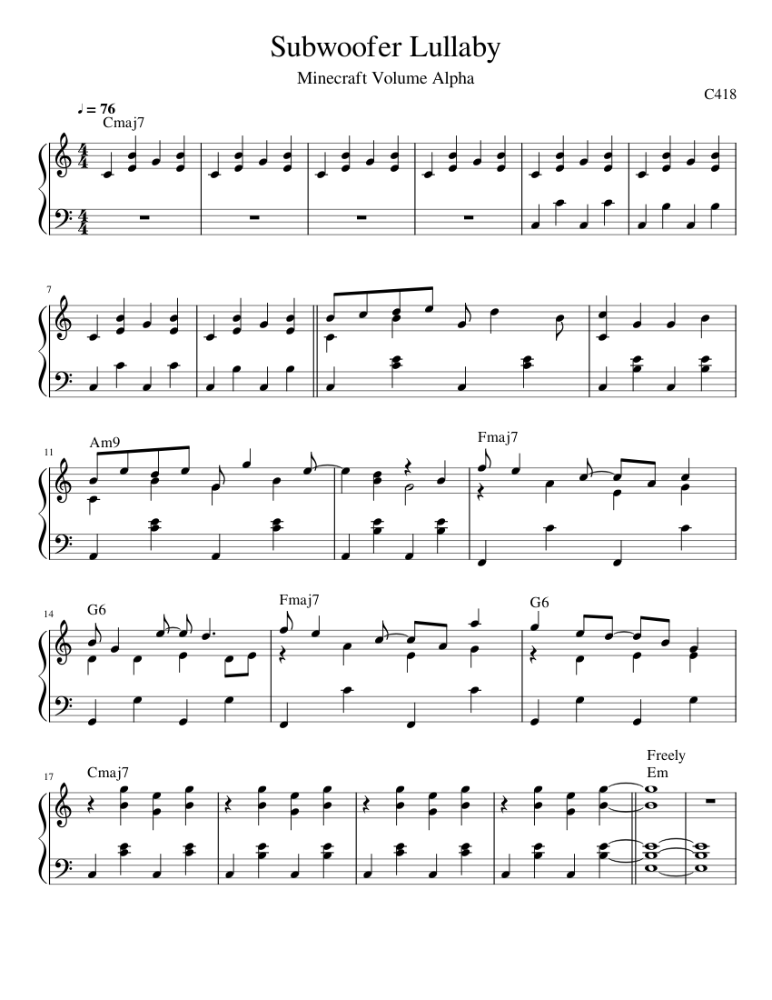 サブウーファー・ララバイ 楽譜 コード付き ピアノ (ソロ) easy