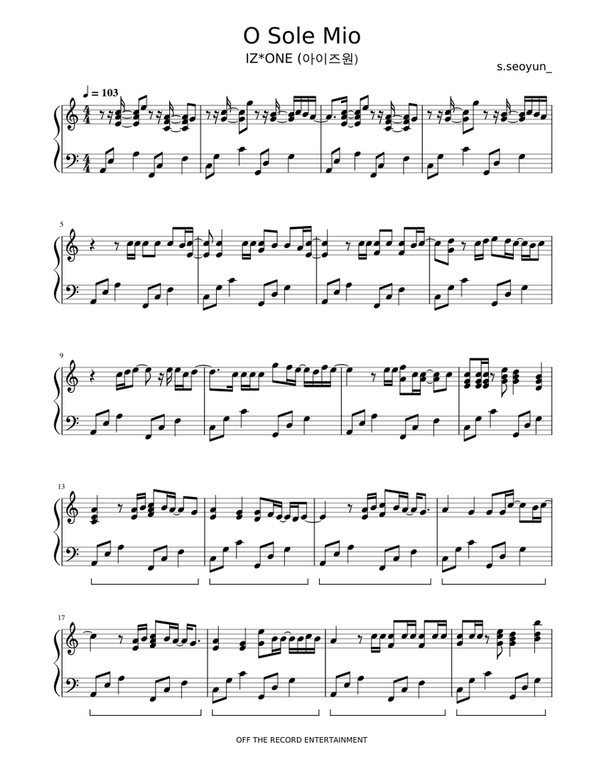 IZ*ONE (アイズワン) - O Sole Mio 楽譜 ピアノ (ソロ) | MuseScore.com