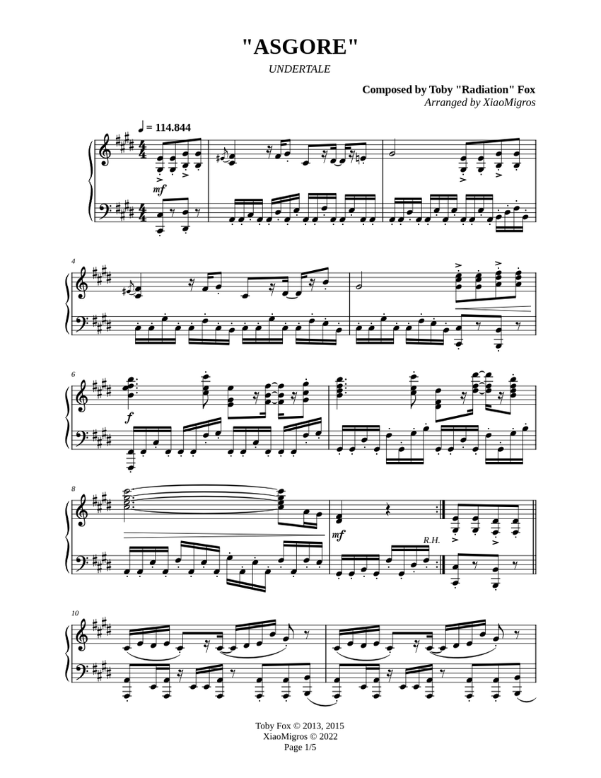 アズゴア - アンダーテール 楽譜 ピアノ (ソロ) | MuseScore.com
