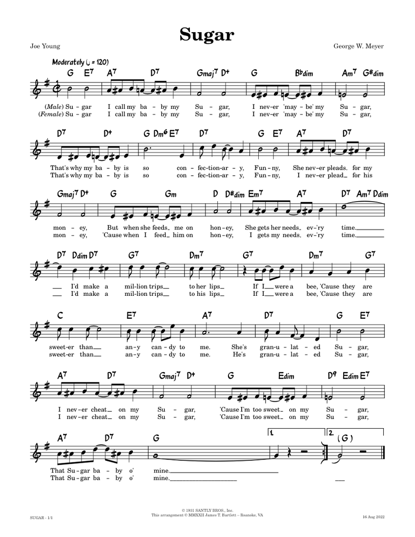 Sugar [lead sheet] – George W. Meyer, Joe Young 楽譜 コード付き