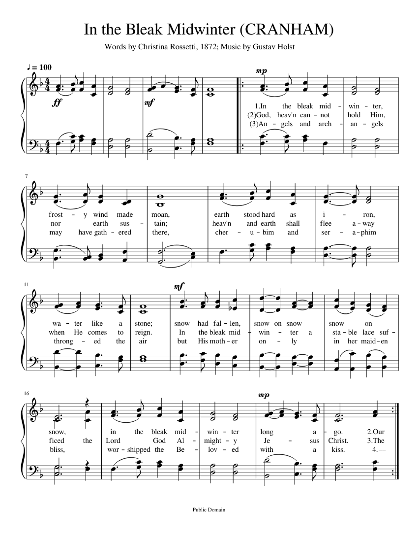 厳しい冬の中で (CRANHAM) 楽譜 ピアノ (ソロ) easy | MuseScore.com