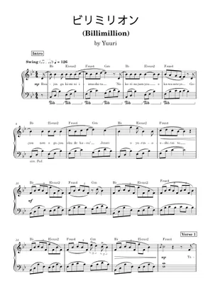 ビリミリオン - 優里 楽譜 コード付き ピアノ (ソロ) easy | MuseScore.com