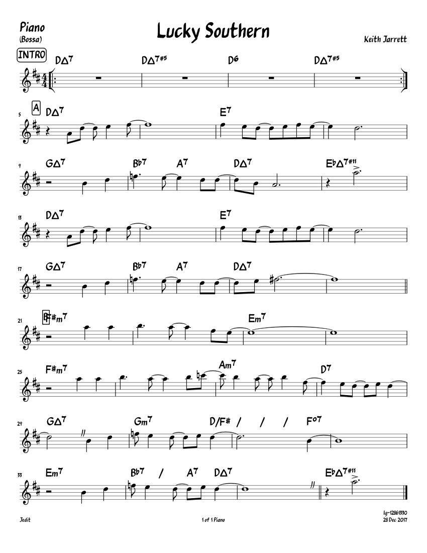ラッキー・サザン 楽譜 コード付き ピアノ (ソロ) easy | MuseScore.com
