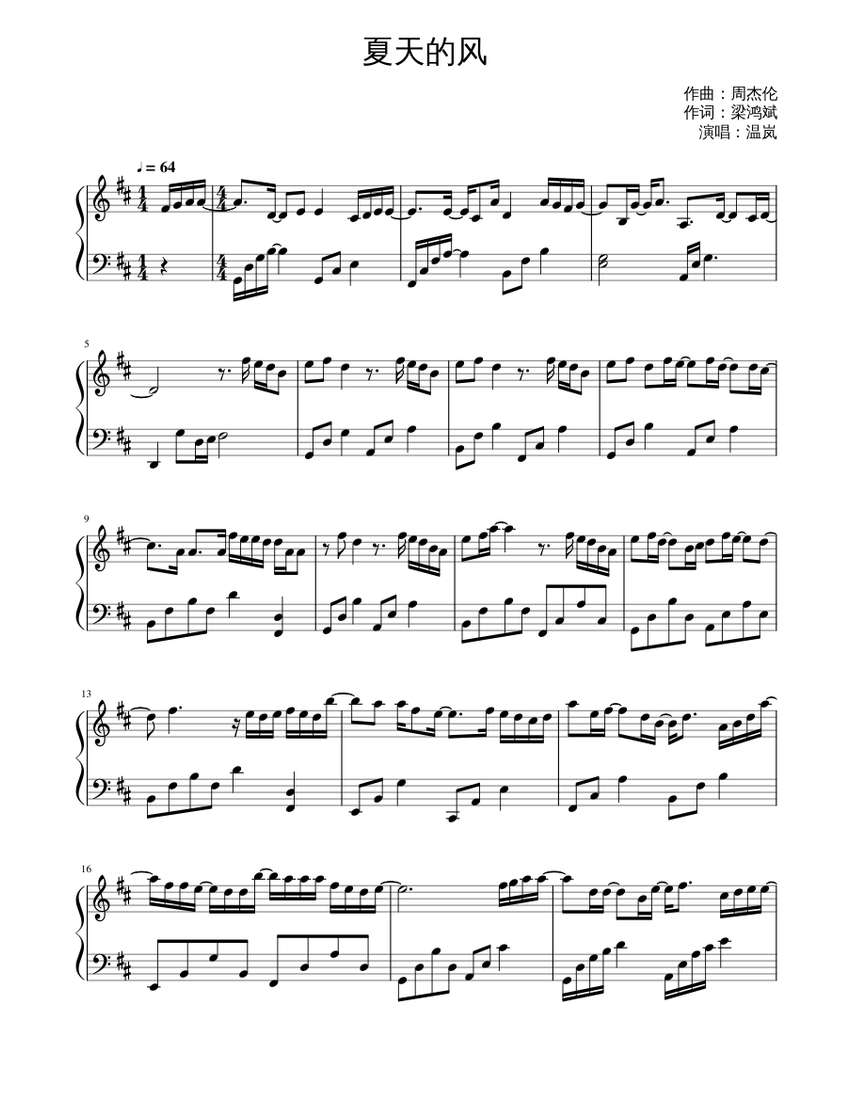 夏の風 楽譜 ピアノ (ソロ) | MuseScore.com