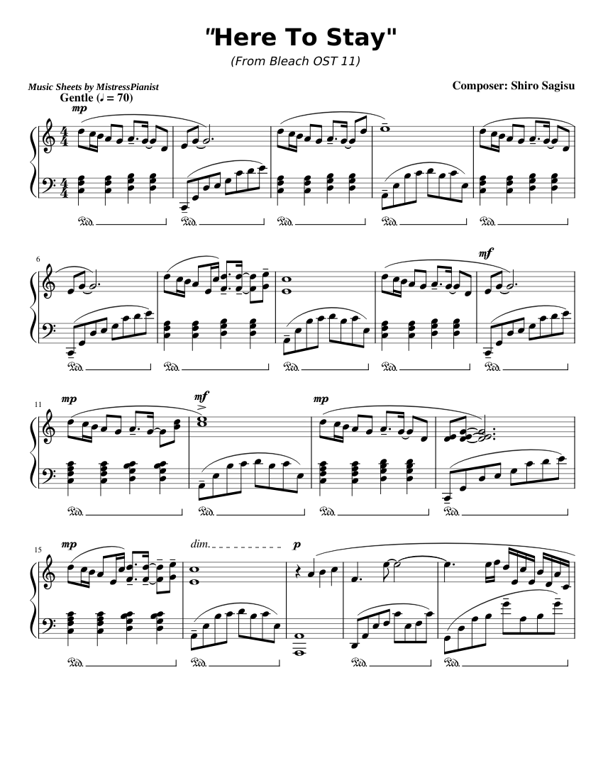 ここにいる - ブリーチ (ピアノ伴奏) 楽譜 ピアノ (ソロ) | MuseScore.com