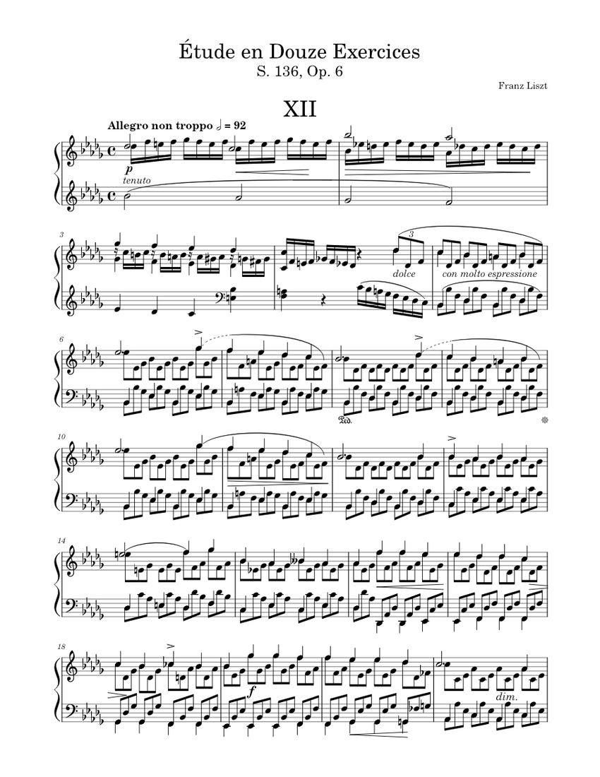 12の練習曲 第12番 楽譜 ピアノ (ソロ) | MuseScore.com