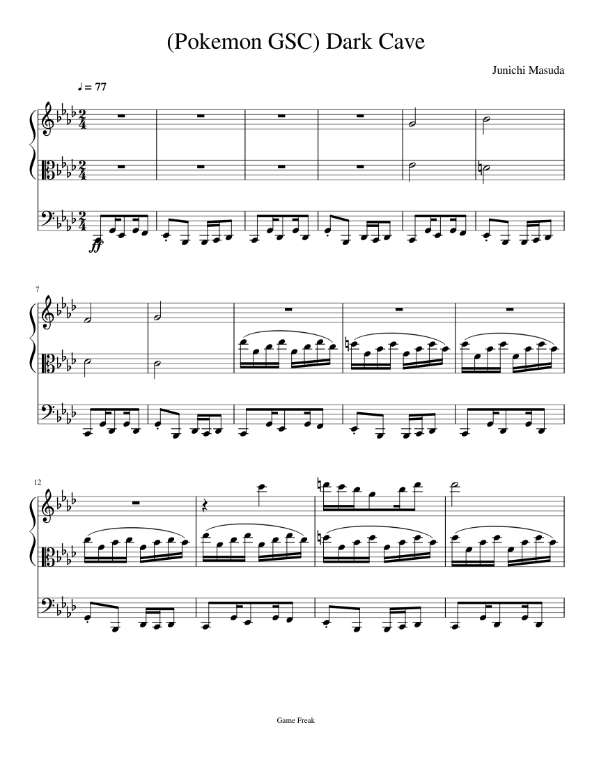 (Pokemon GSC) Dark Cave 楽譜 ピアノ (ソロ) easy | MuseScore.com